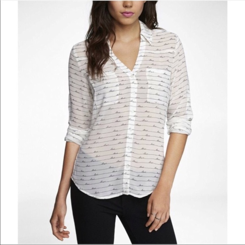 Express Love Script Portofino Sheer Blouse, Small